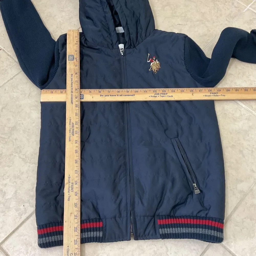 US POLO Assn. Zip up logo hooded Quilted Jacket Size Youth 11/12 blue